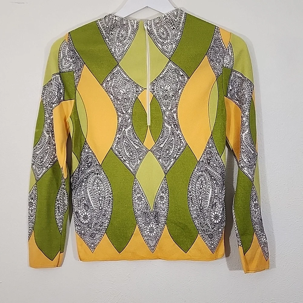Paisley print bright long sleeve Union Made Vintage top size M - Picture 9 of 12